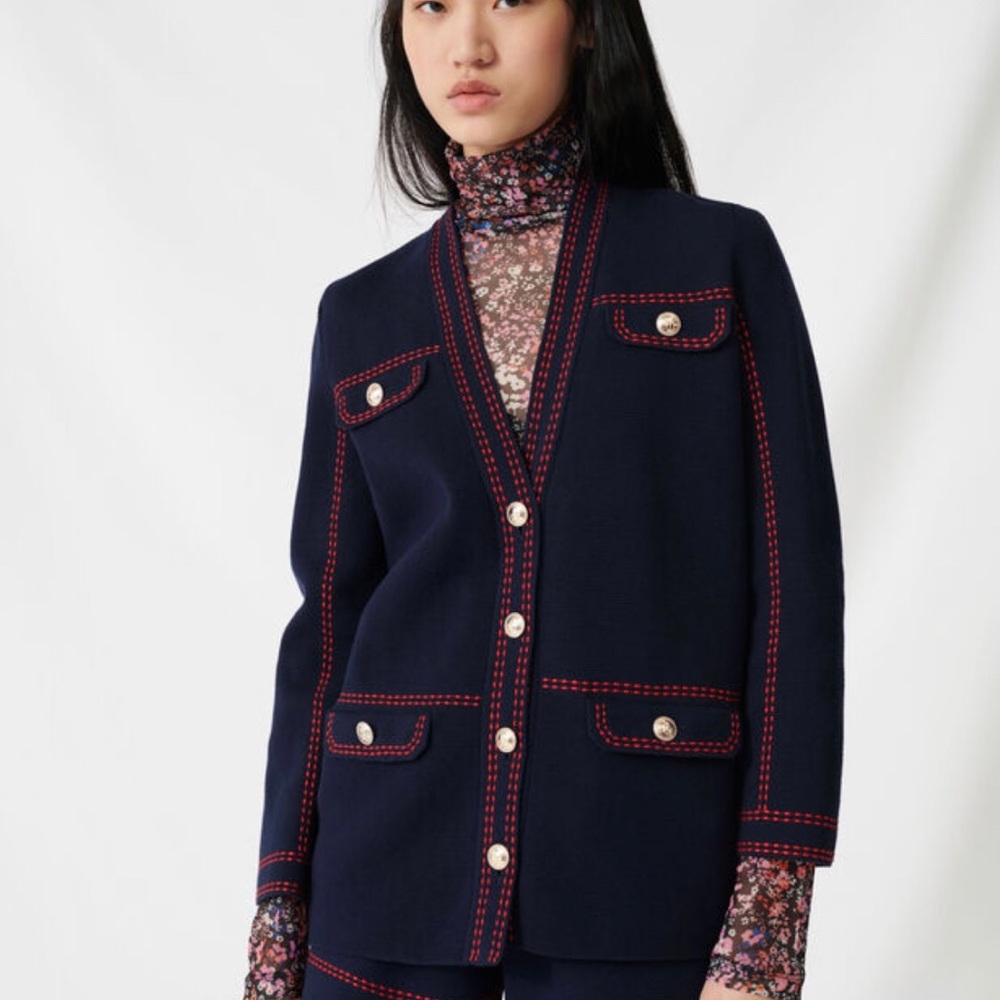 Maje Cardigan with contrasting top stitching - Picture 2 of 7